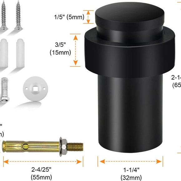 Door Stopper 5 Pack Door Stop Cylindrical Black Doorstops - Picture 2 of 7